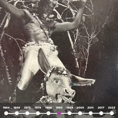 Maduka Steady (top) as Puck and George Judy as Bottom in 1993's A Midsummer Night's Dream. 